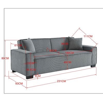 Brent 3-Seater Fabric Sofa Bed - Grey - With 2-year Warranty