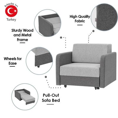 Desmond 2+1+1 Seater Fabric Sofabed Set - Light Brown / Charcoal