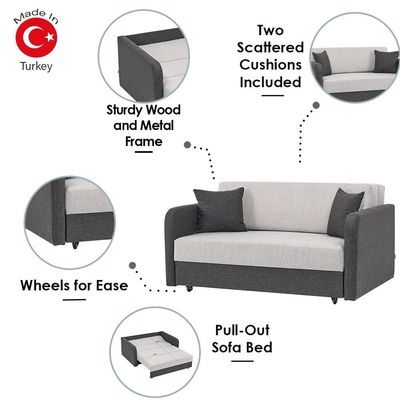 Desmond 2+1+1 Seater Fabric Sofabed Set - Light Brown / Charcoal