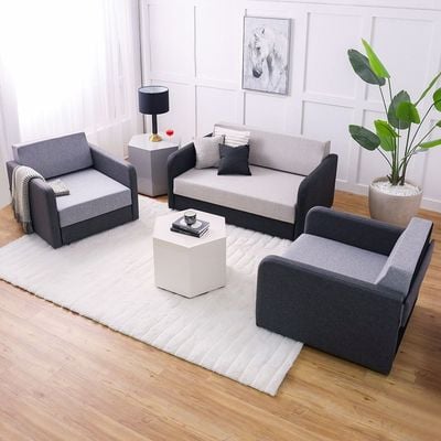 Desmond 2+1+1 Seater Fabric Sofabed Set - Light Brown / Charcoal