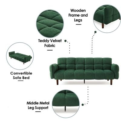 Dimitri 3-Seater Fabric Sofa Bed - Emerald Green - With 2-Year Warranty