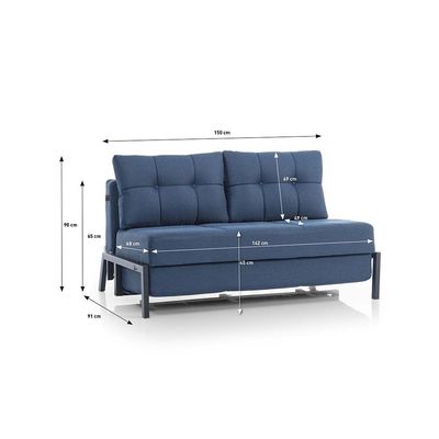 Gibson 2-Seater Love Fabric Sofa Bed - Navy Blue - With 2-Year Warranty