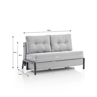 Gibson 2-Seater Love Fabric Sofa Bed - Silver - With 2-Year Warranty