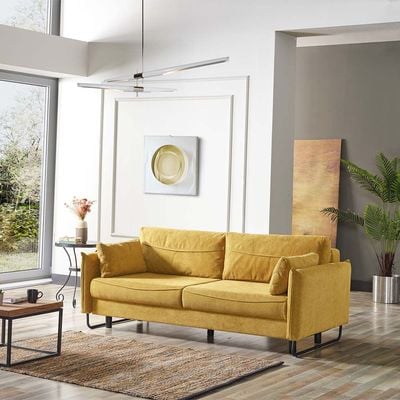 FLY 3-Seater Fabric Sofa Bed - Mustard - With 2-Year Warranty