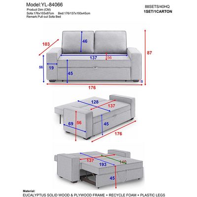 Lianna Sofa Bed With Pull-Out Bed And Folding Back - Light Grey