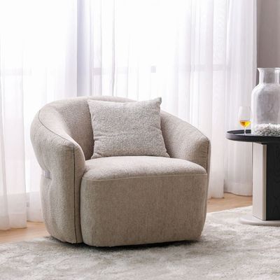 Carwin  1+1 Seater Fabric Sofa w/ Swivel -  Light Brown & Beige