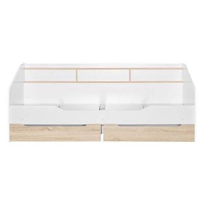 Kinder 90x190 Day Bed with Storage Headboard & 2 Drawers - White & Sonoma Oak - With 2-Year Warranty