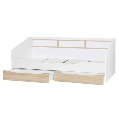 Kinder 90x190 Day Bed with Storage Headboard & 2 Drawers - White & Sonoma Oak - With 2-Year Warranty