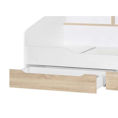 Kinder 90x190 Day Bed with Storage Headboard & 2 Drawers - White & Sonoma Oak - With 2-Year Warranty