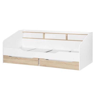 Kinder 90x190 Day Bed with Storage Headboard & 2 Drawers - White & Sonoma Oak - With 2-Year Warranty