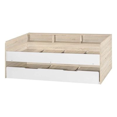 Kinder 90x190 Day Bed with Storage Headboard & 90x190 Trundle Bed - White & Sonoma Oak - With 2-Year Warranty