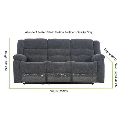 Allende 3 Seater Fabric Motion Recliner - Smoke Grey