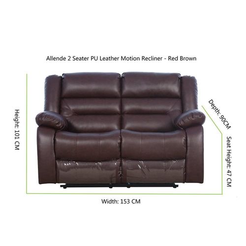 Allende 2 Seater PU Leather Motion Recliner - Red Brown