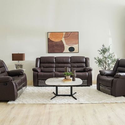 Allende 3+2+1 Seater PU Leather Motion Recliner Set - Red Brown