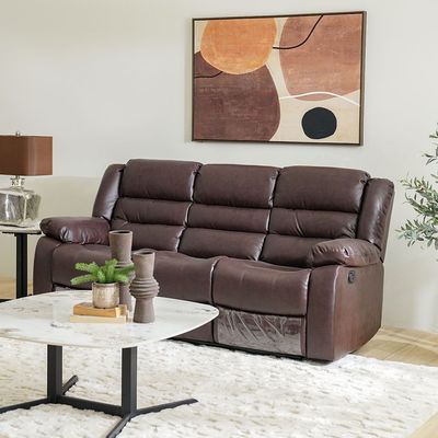 Allende 3 Seater PU Leather Motion Recliner - Red Brown