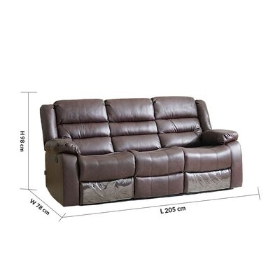 Allende 3 Seater PU Leather Motion Recliner - Red Brown