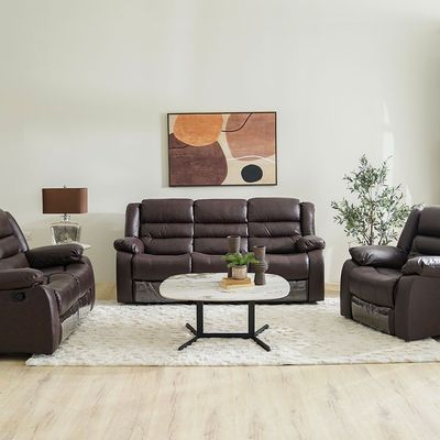 Allende 3 Seater PU Leather Motion Recliner - Red Brown