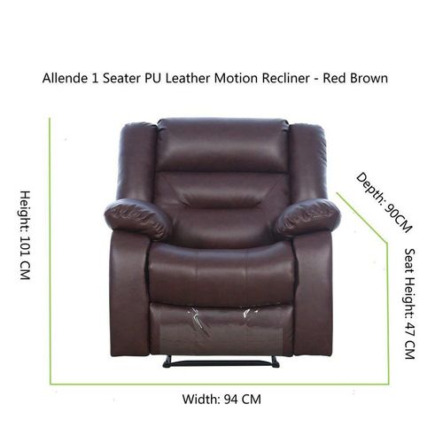 Allende 1 Seater PU Leather Motion Recliner - Red Brown