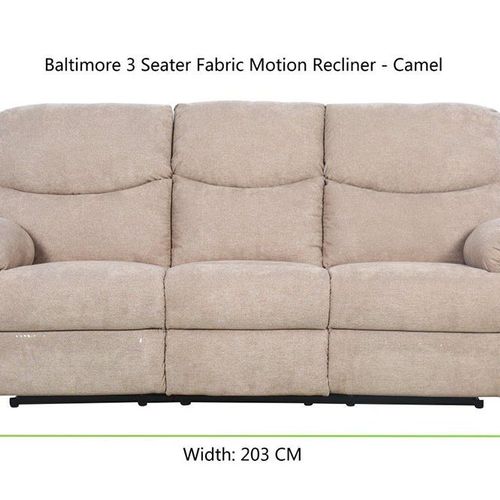 Baltimore 3 Seater Fabric Motion Recliner - Camel