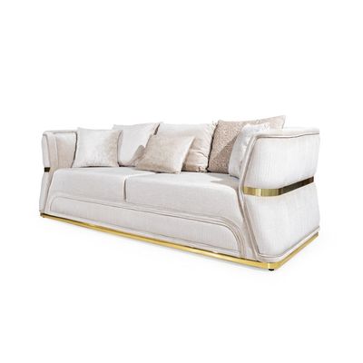 Benjamin 3+3+1 Seater Fabric Sofa Set - Beige / Gold