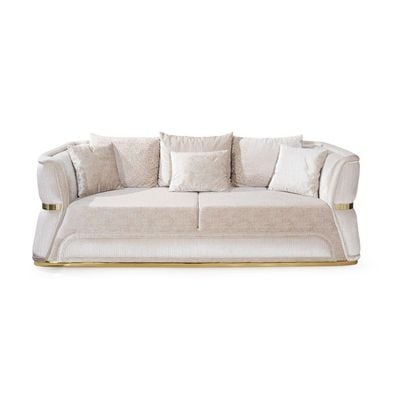 Benjamin 3 Seater Fabric Sofa - Beige / Gold