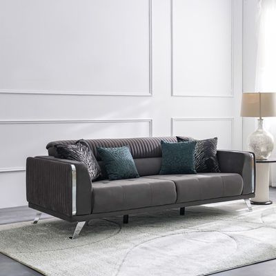 Seychelles 3-Seater Fabric Sofa - Grey - With 2-Year Warranty