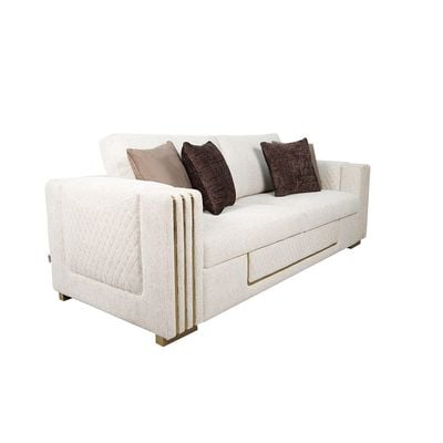 Oberon 3 Seater Fabric Sofa - Beige / Brown