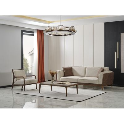 Aura 3-Seater Fabric Sofa - Beige / Brown - With 2-Year Warranty