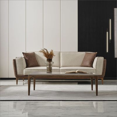 Aura 3-Seater Fabric Sofa - Beige / Brown - With 2-Year Warranty