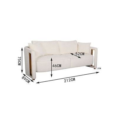 Sassari 3-Seater Fabric Sofa - White - With 2-Year Warranty