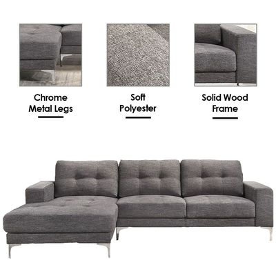 Gilbert 3-Seater Fabric Left Corner Sofa – Grey 