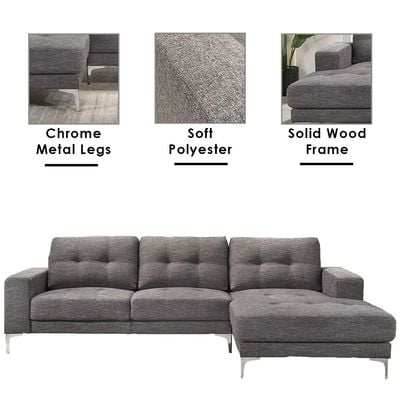 Gilbert 3-Seater Fabric Right Corner Sofa - Grey