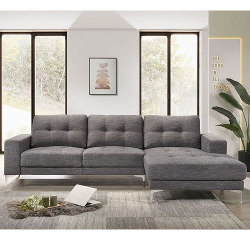 Gilbert 3-Seater Fabric Right Corner Sofa - Grey