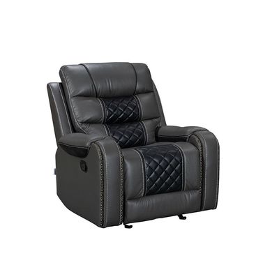 Fremont 1 Seater Air Leather Glider Recliner - Dark Grey / Black