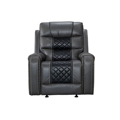 Fremont 1 Seater Air Leather Glider Recliner - Dark Grey / Black