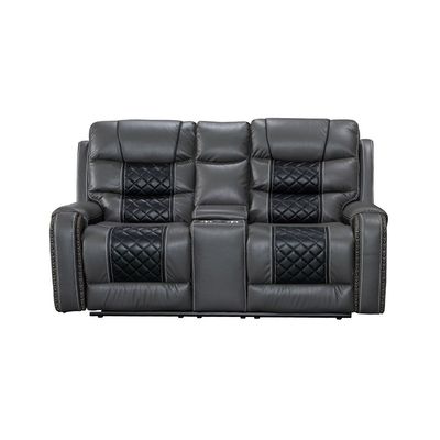 Fremont 2 Seater Air Leather Glider Recliner - Dark Grey / Black