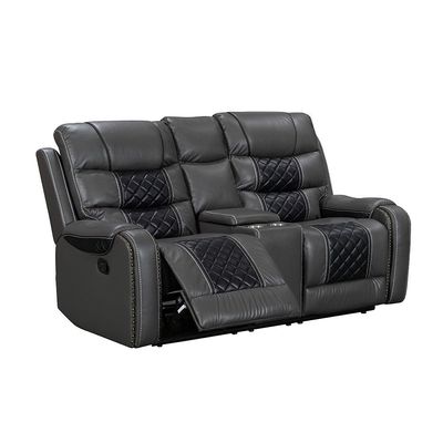 Fremont 2 Seater Air Leather Glider Recliner - Dark Grey / Black