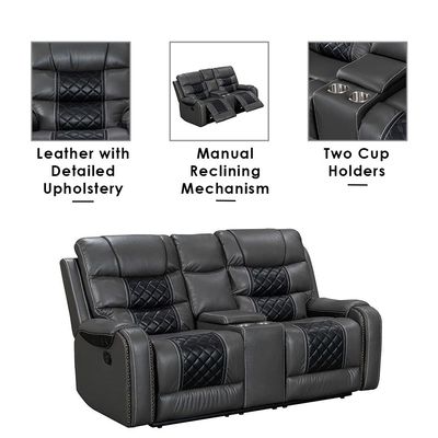 Fremont 2 Seater Air Leather Glider Recliner - Dark Grey / Black