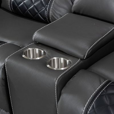 Fremont 2 Seater Air Leather Glider Recliner - Dark Grey / Black