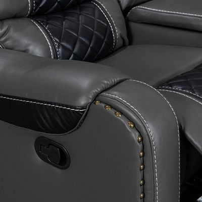 Fremont 2 Seater Air Leather Glider Recliner - Dark Grey / Black