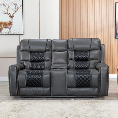 Fremont 2 Seater Air Leather Glider Recliner - Dark Grey / Black