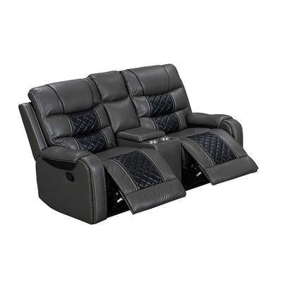 Fremont 2 Seater Air Leather Glider Recliner - Dark Grey / Black