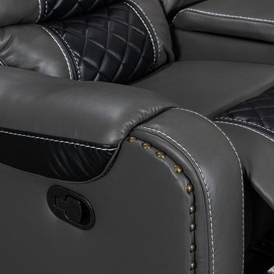 Fremont 3+2+1 Seater Air Leather Glider Recliner Set - Dark Grey / Black