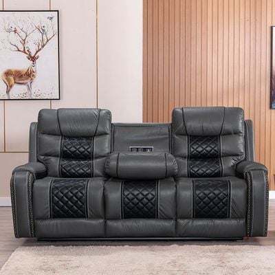 Fremont 3+2+1 Seater Air Leather Glider Recliner Set - Dark Grey / Black