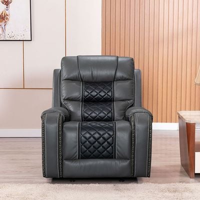 Fremont 3+2+1 Seater Air Leather Glider Recliner Set - Dark Grey / Black