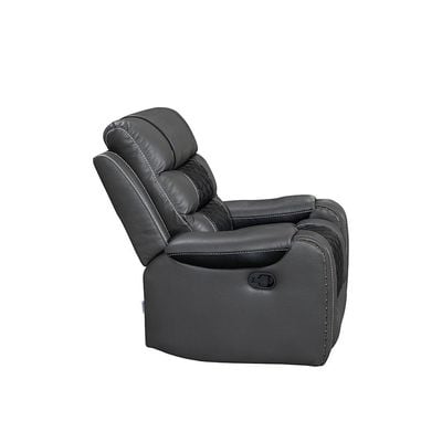 Fremont 3+2+1 Seater Air Leather Glider Recliner Set - Dark Grey / Black