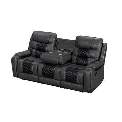 Fremont 3+2+1 Seater Air Leather Glider Recliner Set - Dark Grey / Black