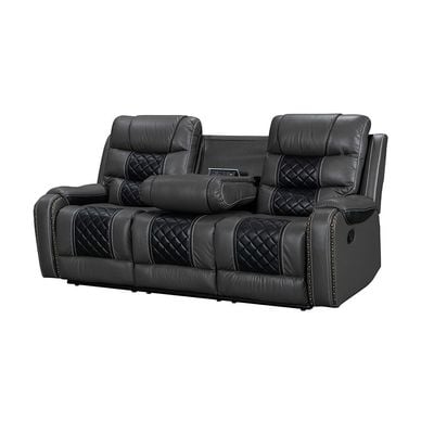 Fremont 3+2+1 Seater Air Leather Glider Recliner Set - Dark Grey / Black