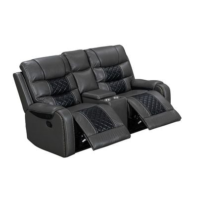 Fremont 3+2+1 Seater Air Leather Glider Recliner Set - Dark Grey / Black