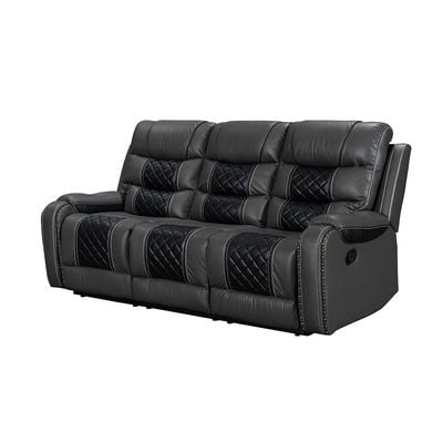 Fremont 3+2+1 Seater Air Leather Glider Recliner Set - Dark Grey / Black